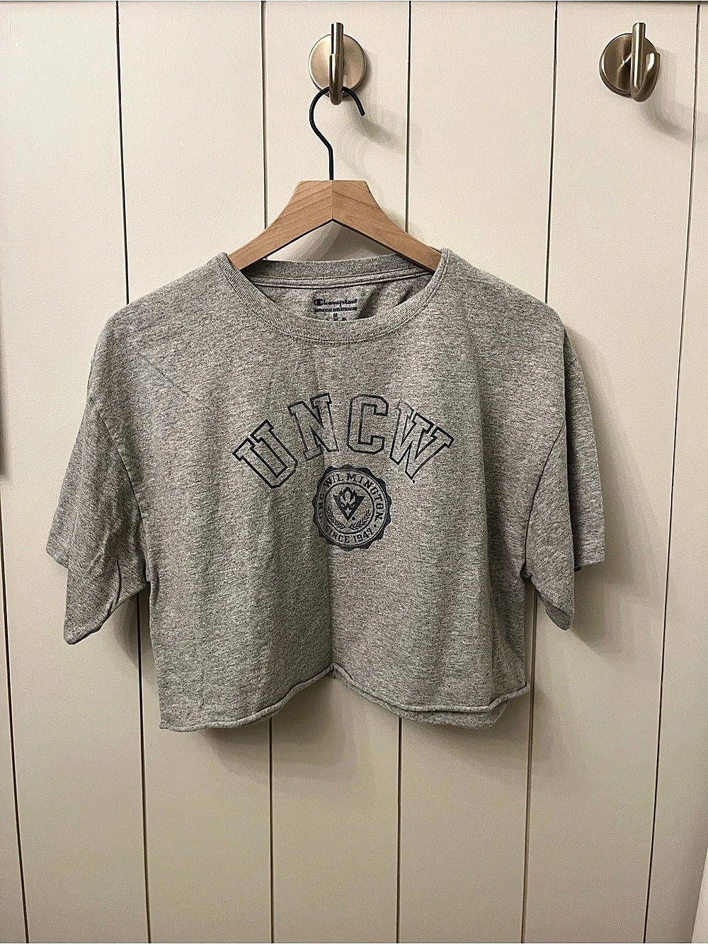 Champion UNC Wilmington Seahawks Boyfriend Crop Tee Gray Medium
